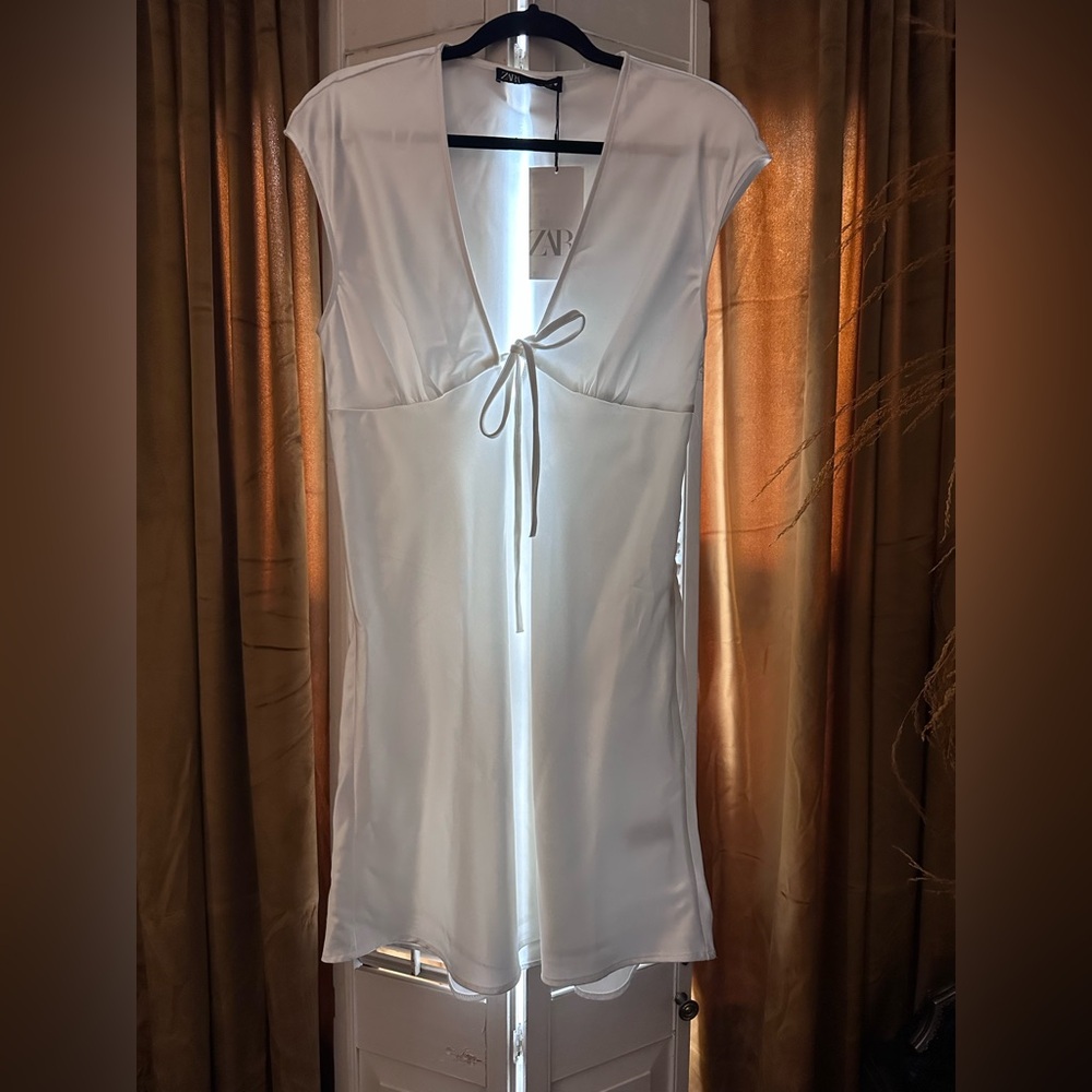 Zara white satin dress
